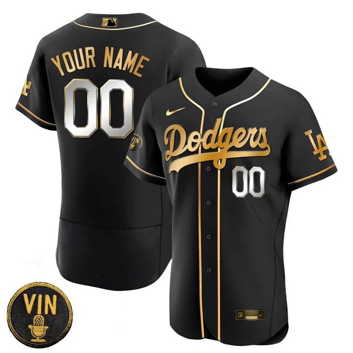Los Angeles Dodgers Black Limited Vin Scully Patch Gold Cusstom Jersey ...