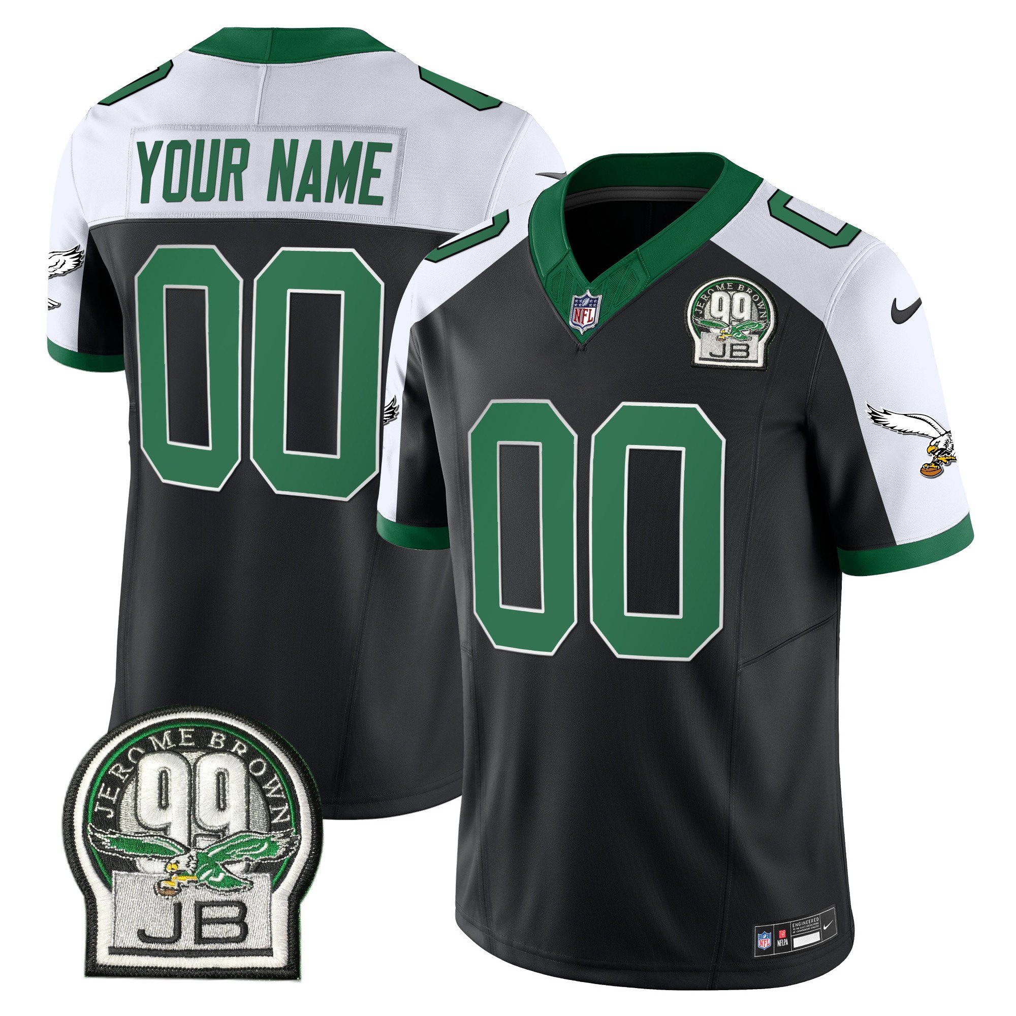 Eagles Jerome Brown Patch Kelly Green Alternate Custom Jersey – All ...