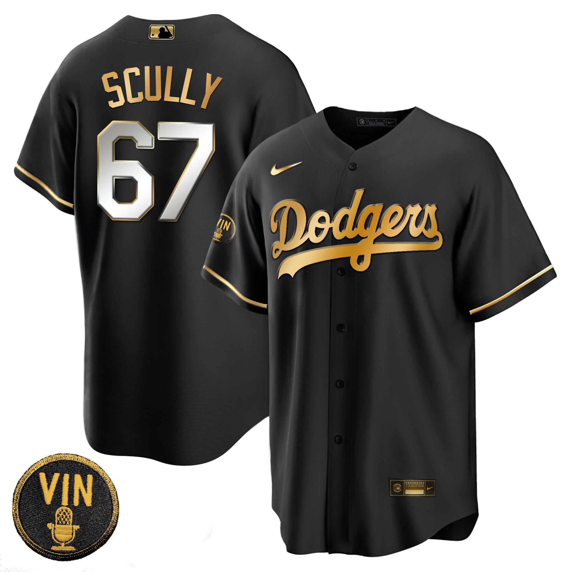 Los Angeles Dodgers Vin Scully Patch Gold Trim Jersey – All Stitched ...