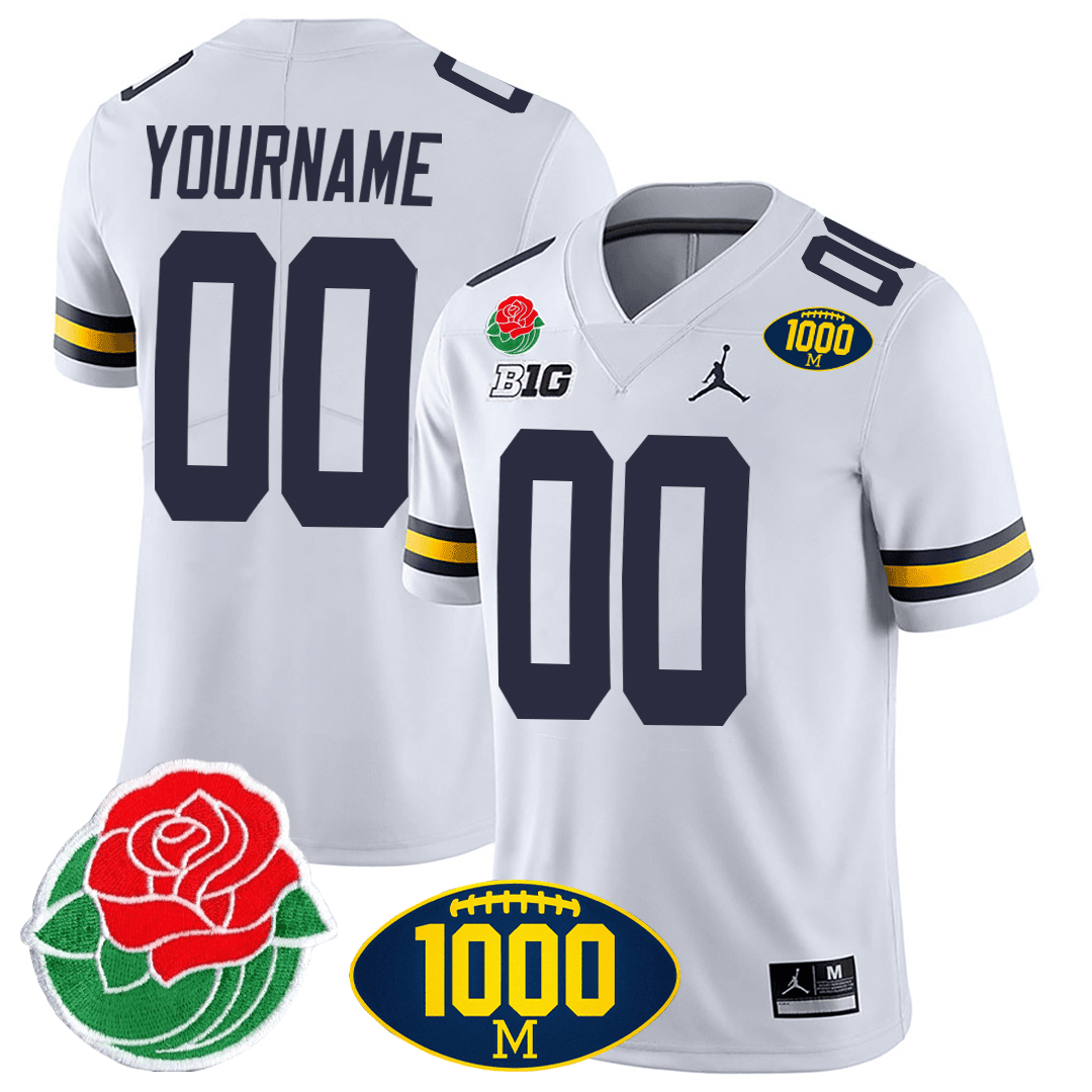 Michigan Wolverines 1000 Wins & Rose Bowl Patch Special Custom Jersey