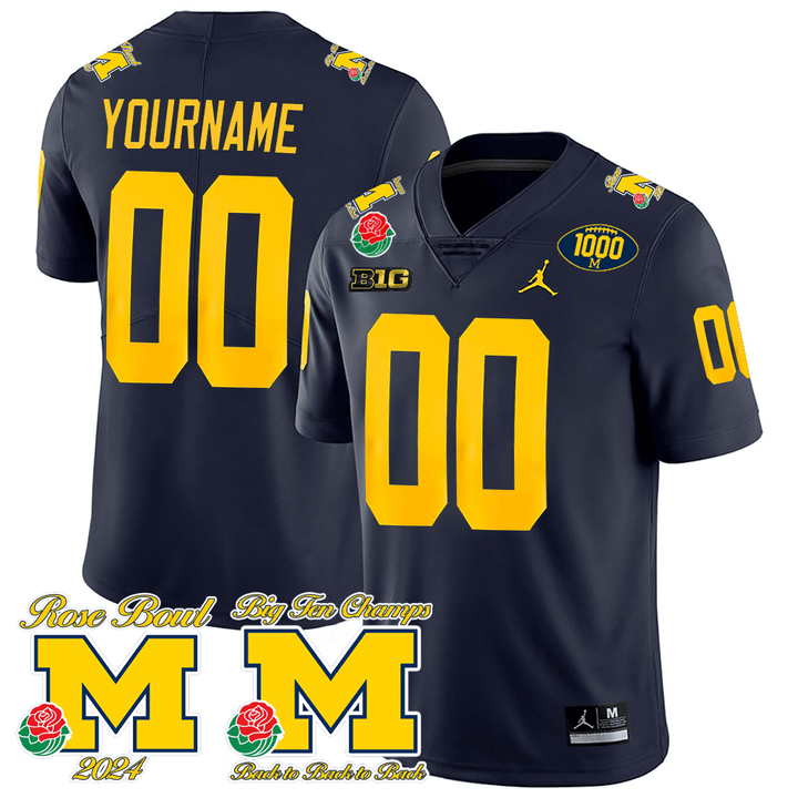 Custom Michigan Wolverines Jersey Rose Bowl + 2024 CFP + Big Ten